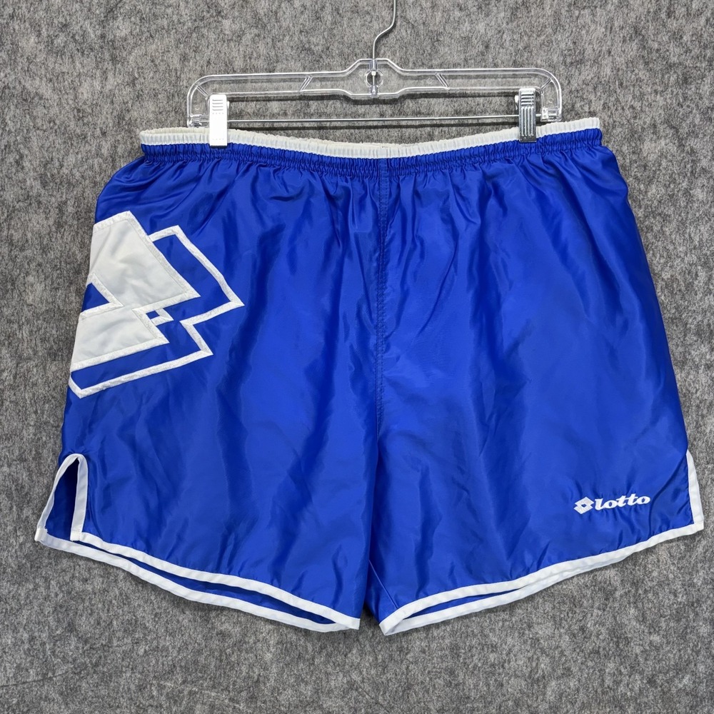 Lotto Italia Soccer Shorts Mens Large Blue Drawstring Futbol Shiny Embroidery 6"